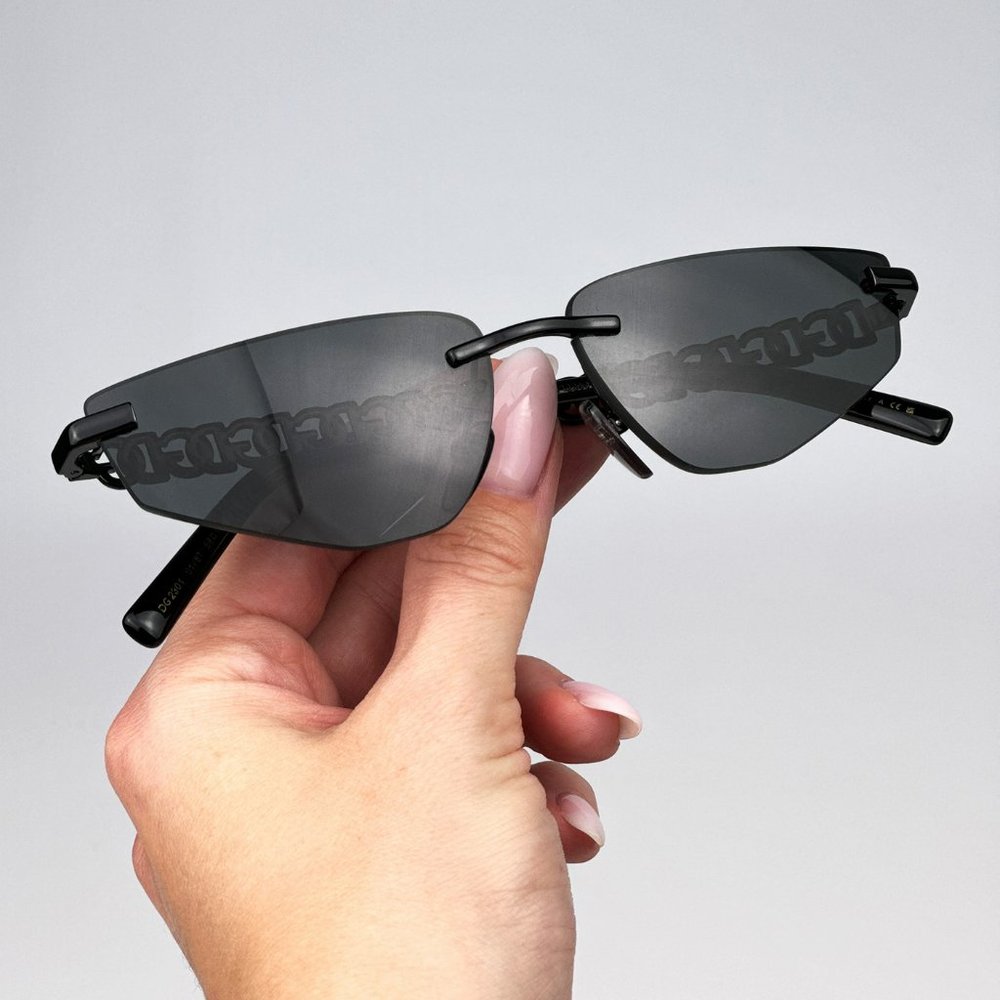 D&G DG2301 01/87 Essentials Sunglasses Black Dark Grey Rimless Rectangle Women